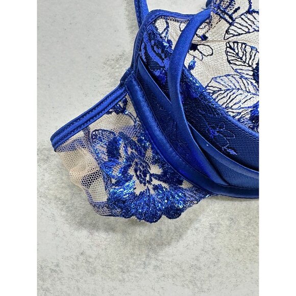 Honey Birdette Jules Contour Bra Womens 32A 10A Navy Blue Lace French Padlock - Picture 8 of 13